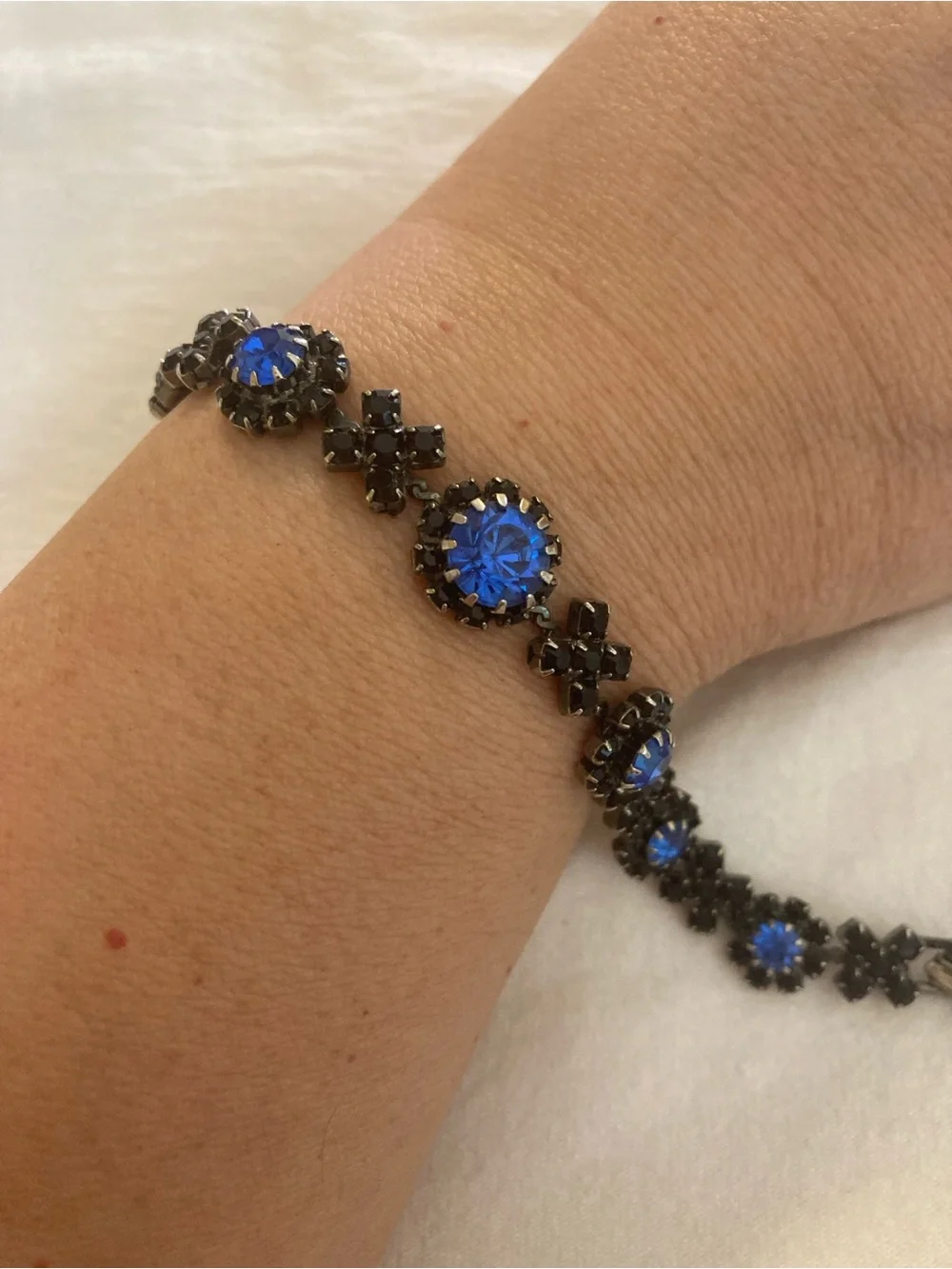 Blue and Black Rhinestones XOXO Designed Vintage Bracelet